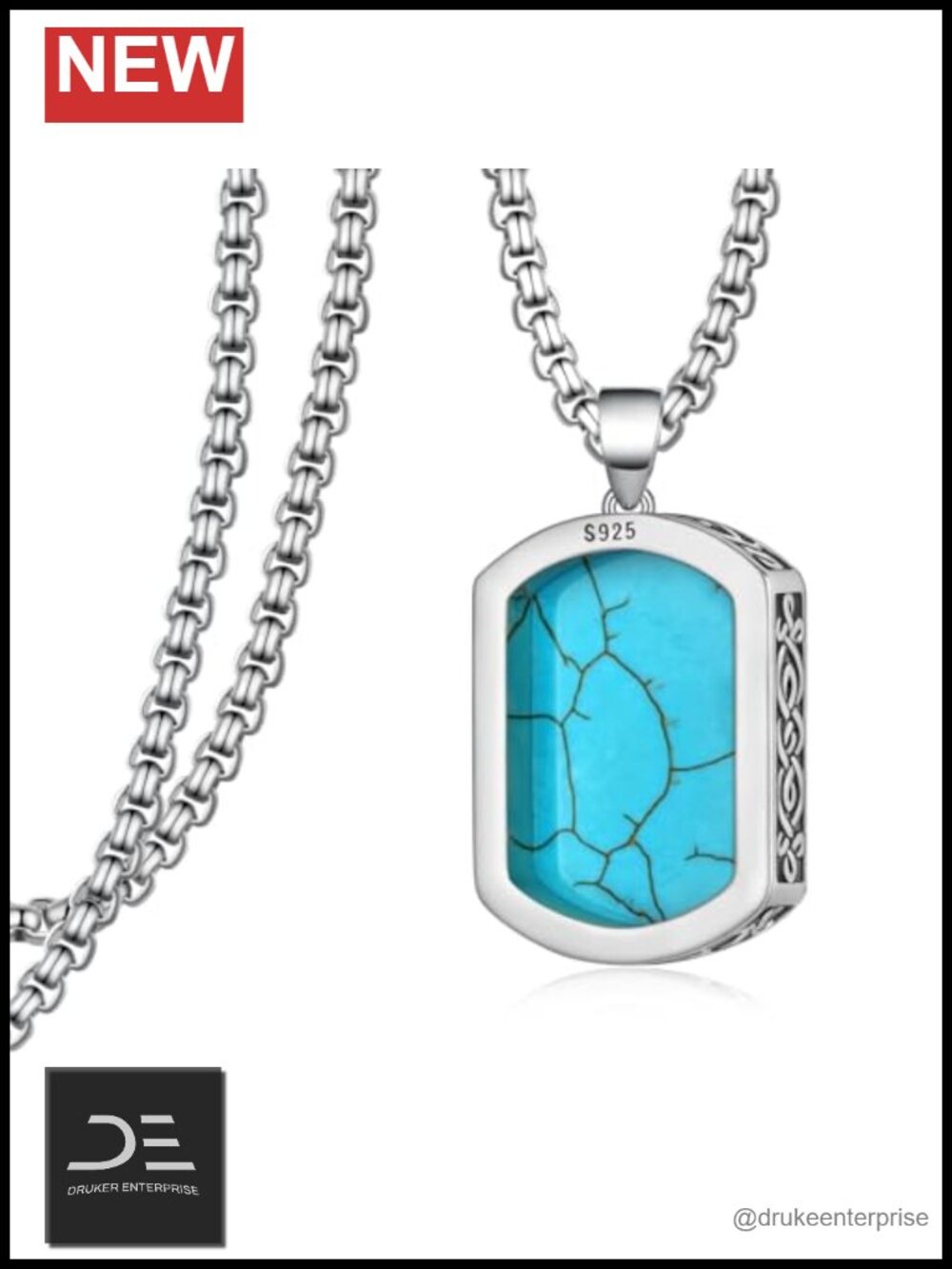 Genuine Turquoise Necklace 925 Sterling Silver Celtic Knot Pendant